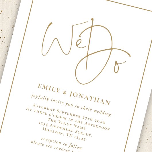 Invitation Nous faisons Gold Script Line Bordure Code QR Mari
