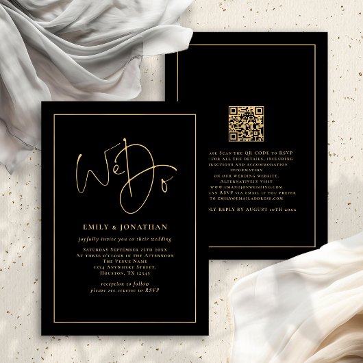Invitation Nous faisons Gold Script Line Bordure QR Mariage n