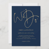 Invitation Nous faisons Gold Script Mariage bleu marine (Devant)