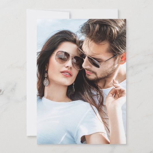 Invitation Nous faisons Gold Script Photo Mariage bleu marine (Dos)