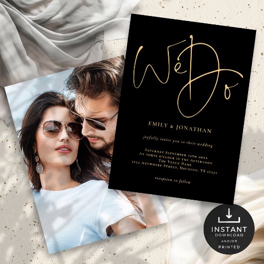 Invitation Nous faisons Gold Script Photo Mariage noir