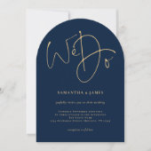 Invitation Nous faisons Gold Script Photo Marine Blue Mariage (Devant)