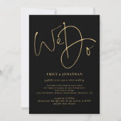 Invitation Nous faisons Gold Script QR Code Mariage noir (Devant)