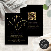 Invitation Nous faisons Gold Script QR Code Mariage noir