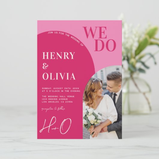 Invitation Nous Faisons Gras Bright Pink Magenta Arch Mariage (Debout devant)