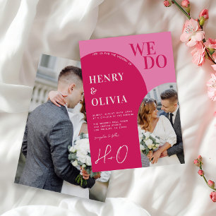 Invitation Nous Faisons Gras Bright Pink Magenta Arch Mariage