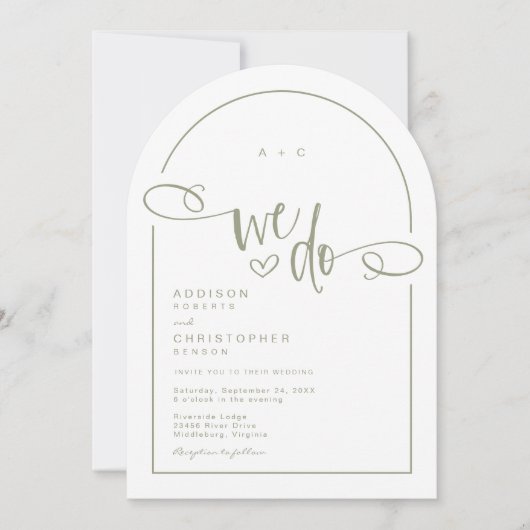 Invitation Nous faisons Heart Sage Vert Mariage de script mod (Devant)