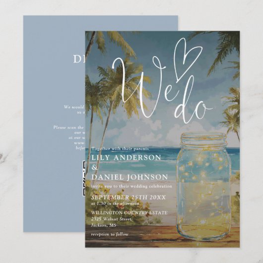 Invitation Nous faisons la fête Mariage Code QR Bocal Palmier (Devant / Derrière)