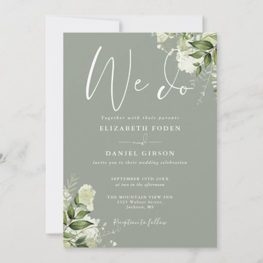 Invitation Nous faisons la verdure Code QR Vert Sauge Mariage (Devant)