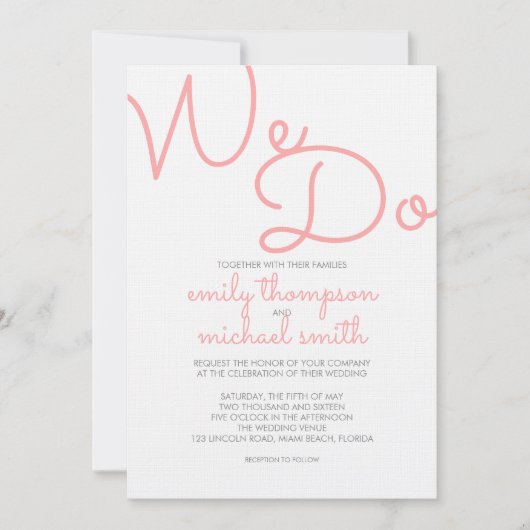 Invitation Nous faisons | Mariage de typographie moderne rose (Devant)
