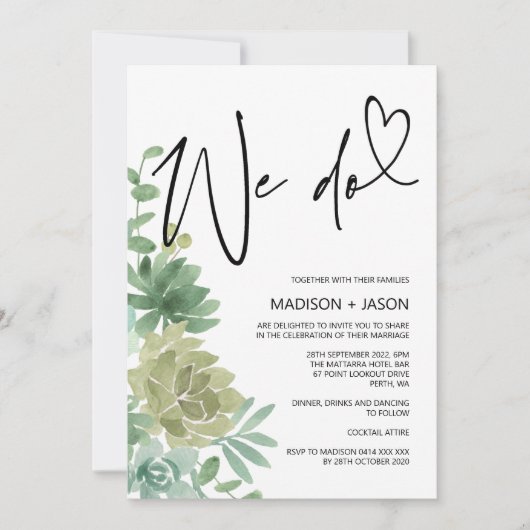Invitation Nous Faisons Mariage Simple Moderne Végétation Suc (Devant)