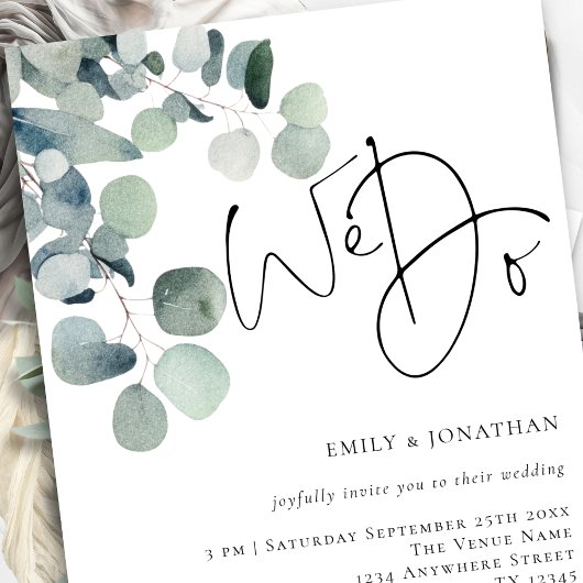 Invitation Nous faisons moderne Eucalyptus QR Code Mariage