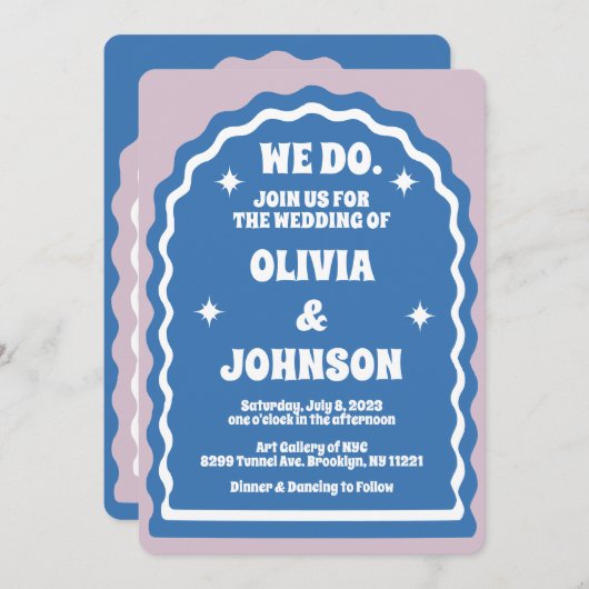 Invitation Nous Faisons Moderne Gras Bleu Violet Rétro Arc Ve (Devant / Derrière)