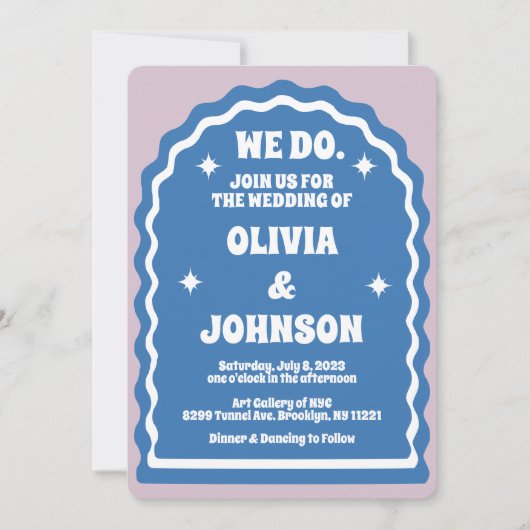 Invitation Nous Faisons Moderne Gras Bleu Violet Rétro Arc Ve (Devant)