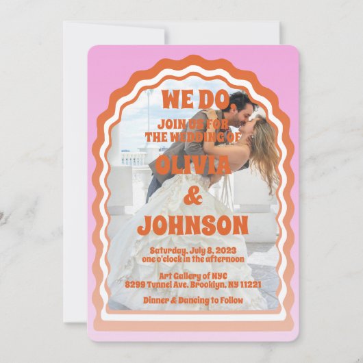 Invitation Nous Faisons Moderne Rose Orange Retro Wavy Arch P (Devant)