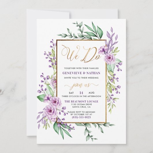 Invitation Nous faisons Parties scintillant d'or Script Fleur (Devant)