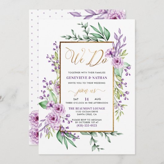 Invitation Nous faisons Parties scintillant d'or Script Fleur (Devant / Derrière)