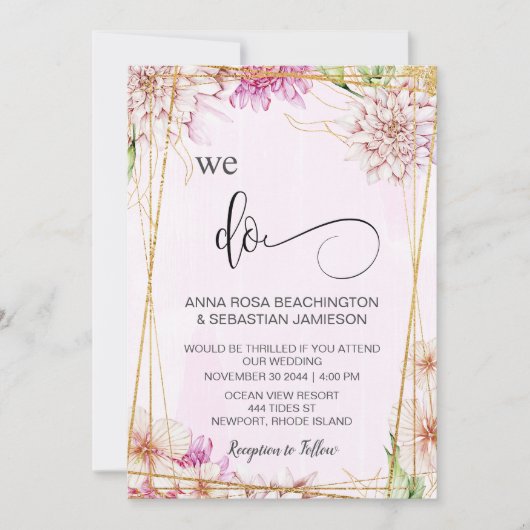 Invitation *~* NOUS FAISONS Pink Pastel Floral RSVP AR15 QR (Devant)