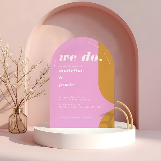 Invitation Nous faisons Pink Retro Abstrait Arch Mariage