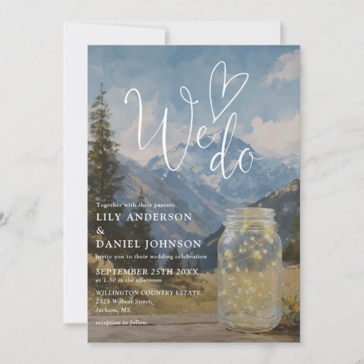 Invitation Nous faisons Rustique Boho Montagne Mariage Bocal (Devant)