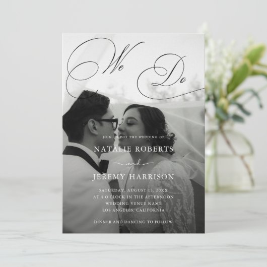 Invitation Nous faisons Script 2 Photos QR Code Mariage Décon (Debout devant)