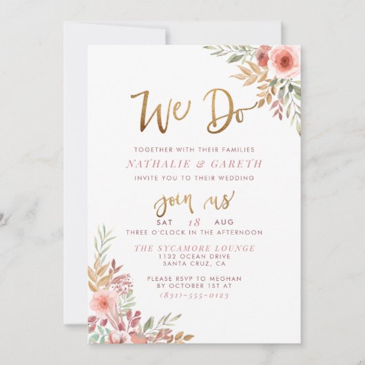 Invitation Nous faisons | Script à la main et Mariage Rose mi (Devant)