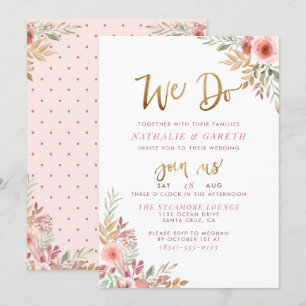 Invitation Nous faisons   Script à la main et Mariage Rose mi