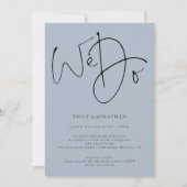 Invitation Nous faisons Script Dusty Blue QR Code Mariage (Devant)