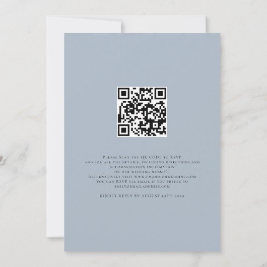 Invitation Nous faisons Script Dusty Blue QR Code Mariage (Dos)