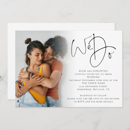 Invitation Nous faisons Script Photo QR Code Mariage lesbien (Devant / Derrière)