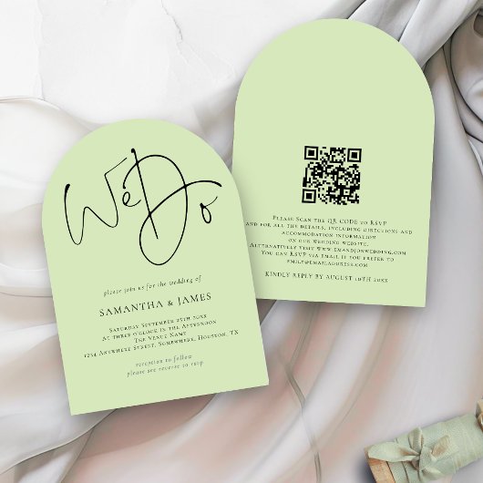 Invitation Nous faisons Script QR Code Lime Cream Green Maria