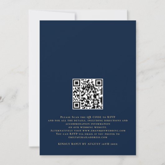 Invitation Nous faisons Script QR Code Mariage bleu marine (Dos)