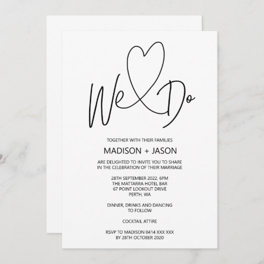 Invitation Nous faisons simple coeur Mariage moderne (Devant / Derrière)