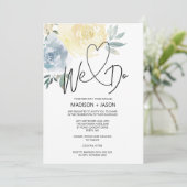 Invitation Nous Faisons Simple Moderne Mariage Bleu Crème Flo (Debout devant)