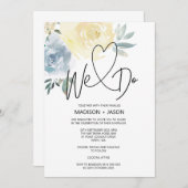 Invitation Nous Faisons Simple Moderne Mariage Bleu Crème Flo (Devant / Derrière)