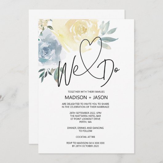 Invitation Nous Faisons Simple Moderne Mariage Bleu Crème Flo (Devant / Derrière)