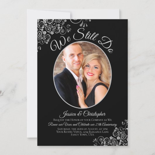 Invitation Nous Faisons Toujours Black & Silver Mariage Vow R (Devant)
