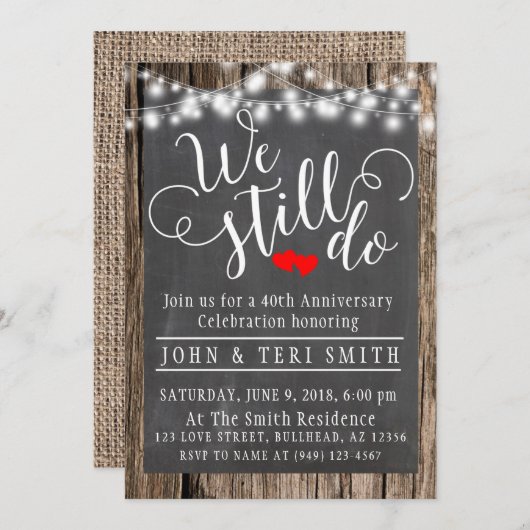 Invitation Nous faisons toujours Bois Rustique 40e anniversai (Devant / Derrière)