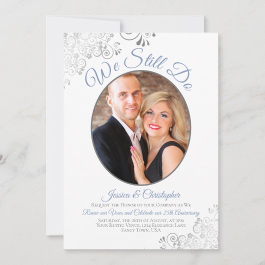 Invitation Nous Faisons Toujours Dusty Blue & White Mariage V (Devant)