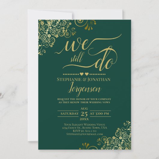 Invitation Nous Faisons Toujours Élégant Emerald & Gold Vow R (Devant)