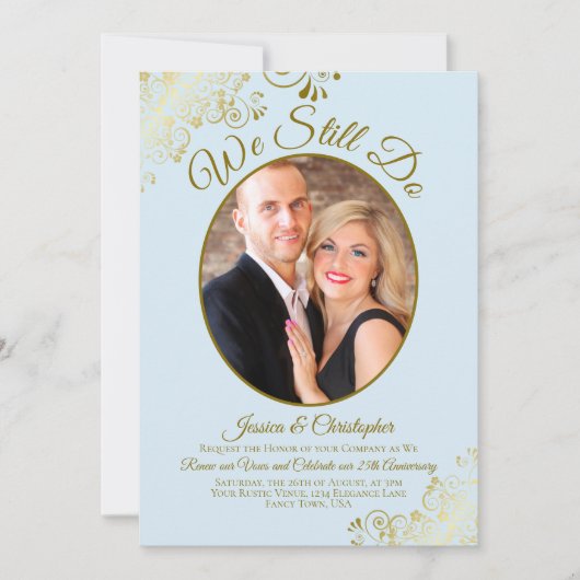 Invitation Nous Faisons Toujours Poudre Bleu & Or Mariage Vow (Devant)