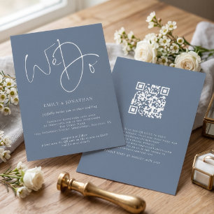 Invitation Nous faisons un mariage avec QR Dusty Blue White