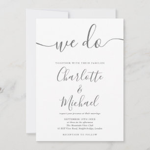 Invitation Nous faisons un mariage gris et blanc avec une écr