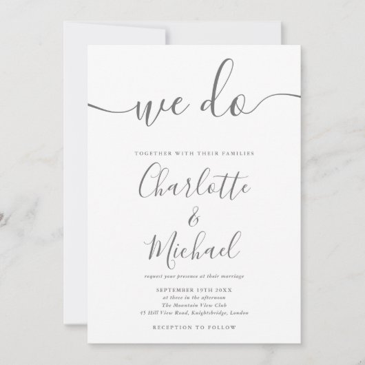 Invitation Nous faisons un mariage gris et blanc avec une écr (Devant)