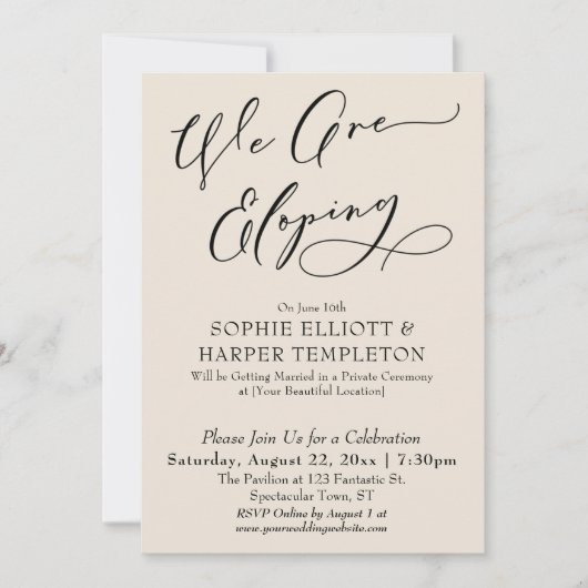 Invitation Nous Faisons une Fuite Amoureuse, Simple Élégante  (Devant)