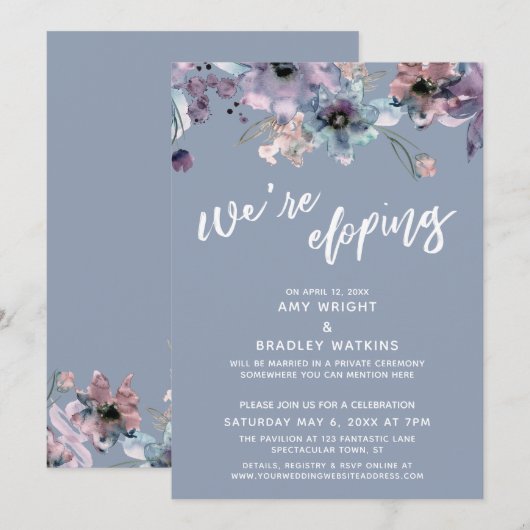 Invitation Nous Fuyons à l'Étranger Script Fleurs Aquarelle B (Devant / Derrière)