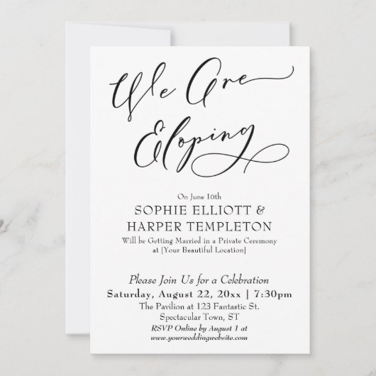 Invitation Nous Fuyons, Célébration Simple Noir & Blanc (Devant)