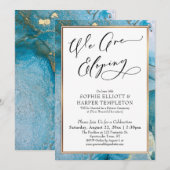 Invitation Nous Fuyons En Amoureux Encre Bleu Vert Et Or Réce (Devant / Derrière)