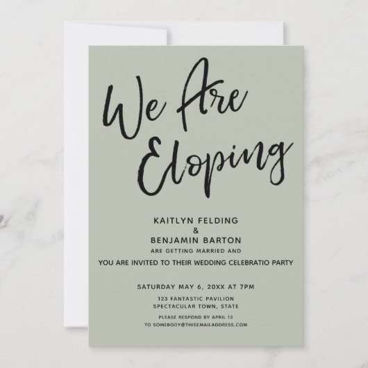 Invitation Nous Fuyons Ensemble Sage Fête de Mariage Casual P (Devant)