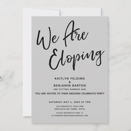 Invitation Nous Fuyons Mariage Moderne Casual Simple Gris Fêt (Devant)